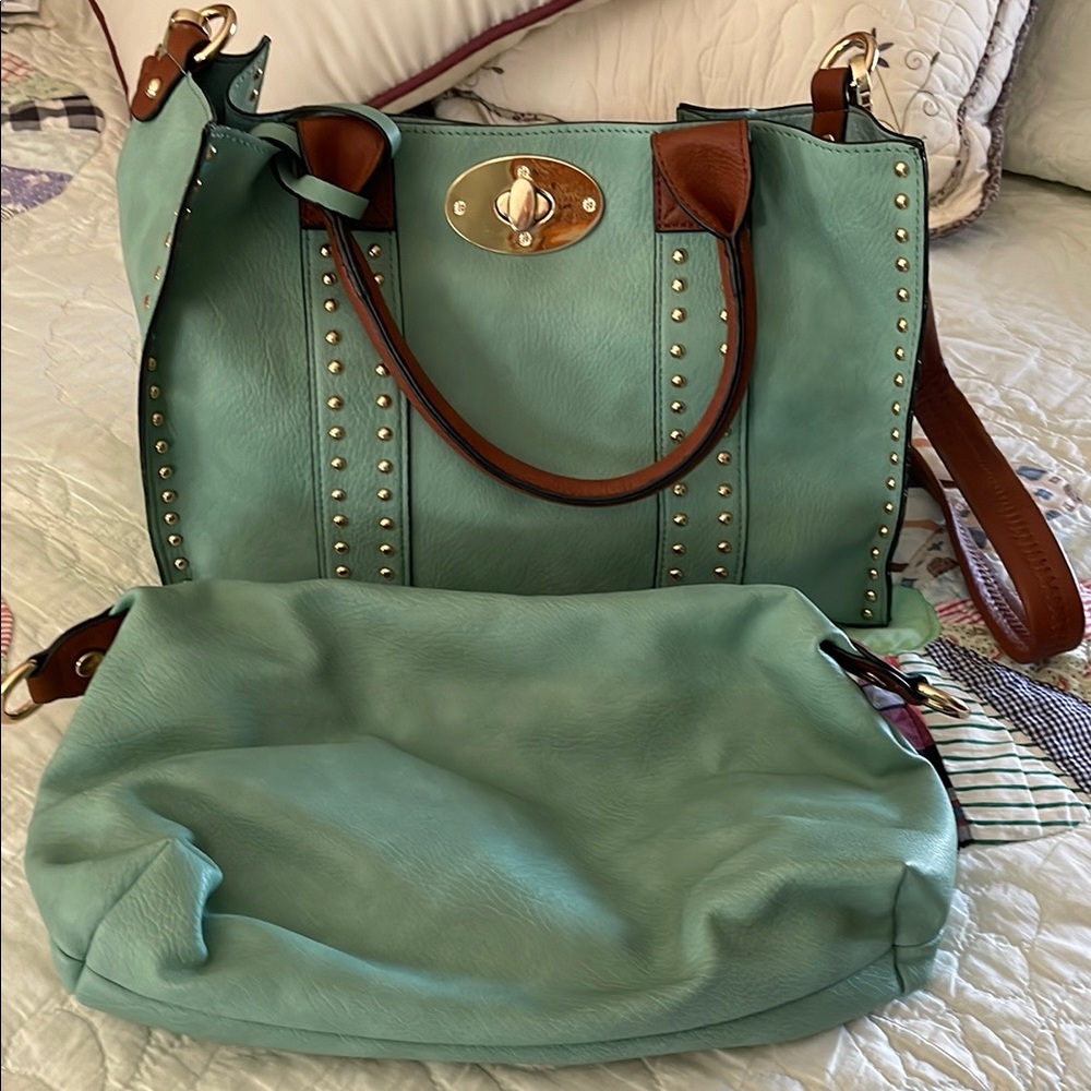 Mint Green Leather Tote Bag